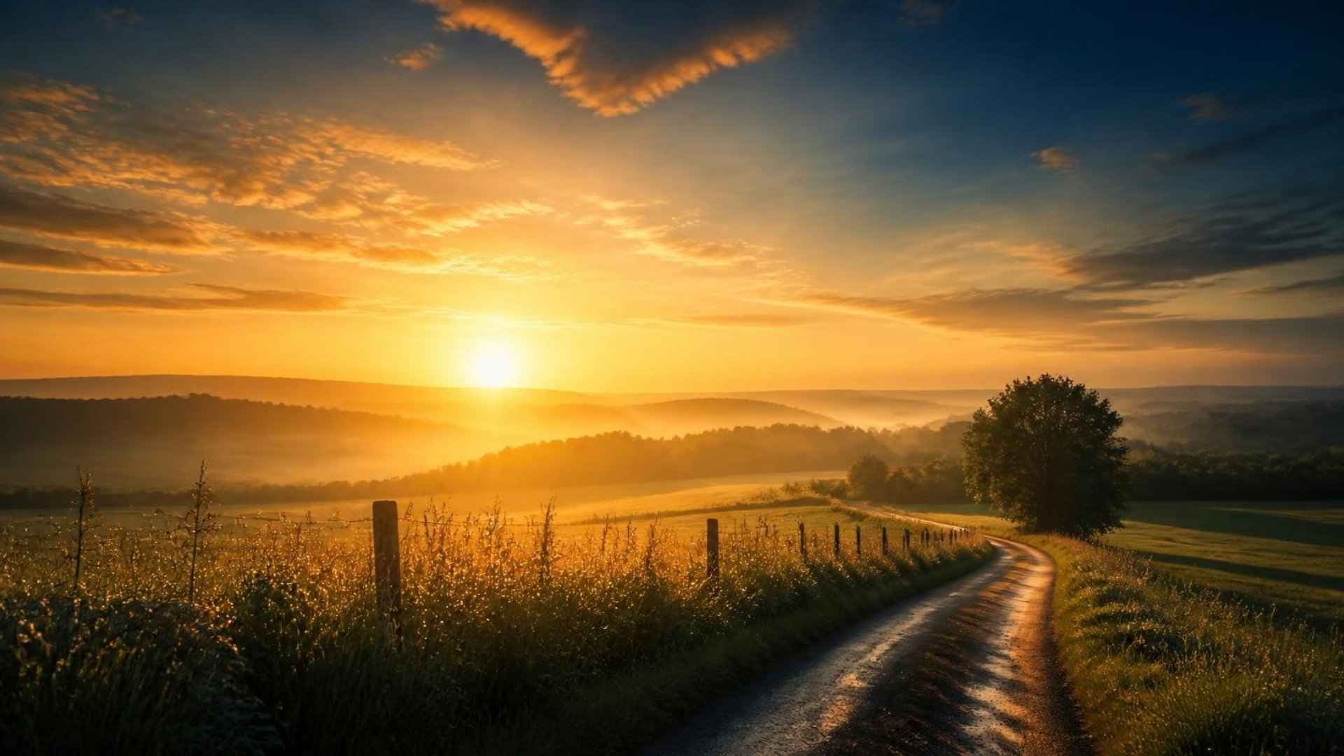 Sunrise over a country road